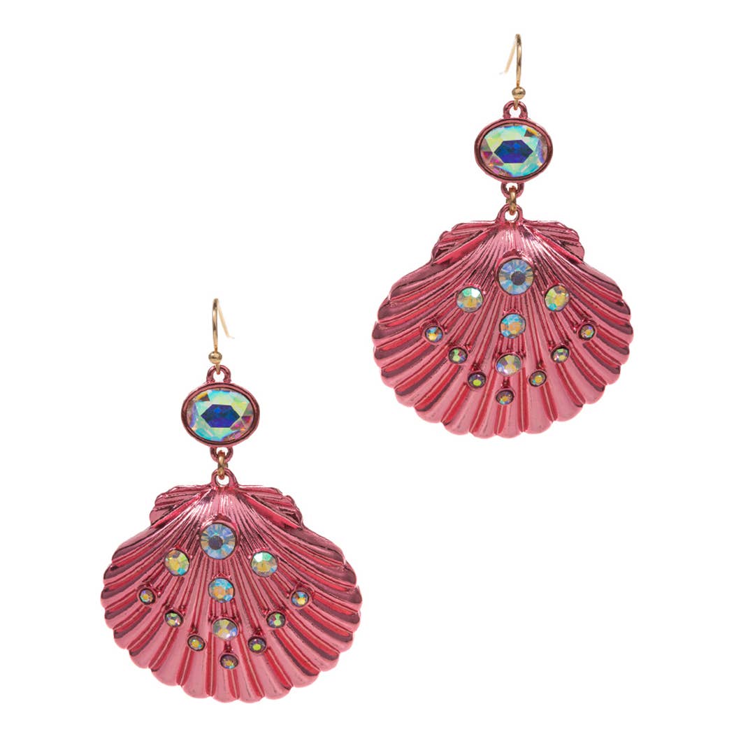 Shell Rhinestone Gem Encrusted Drop Post Earrings