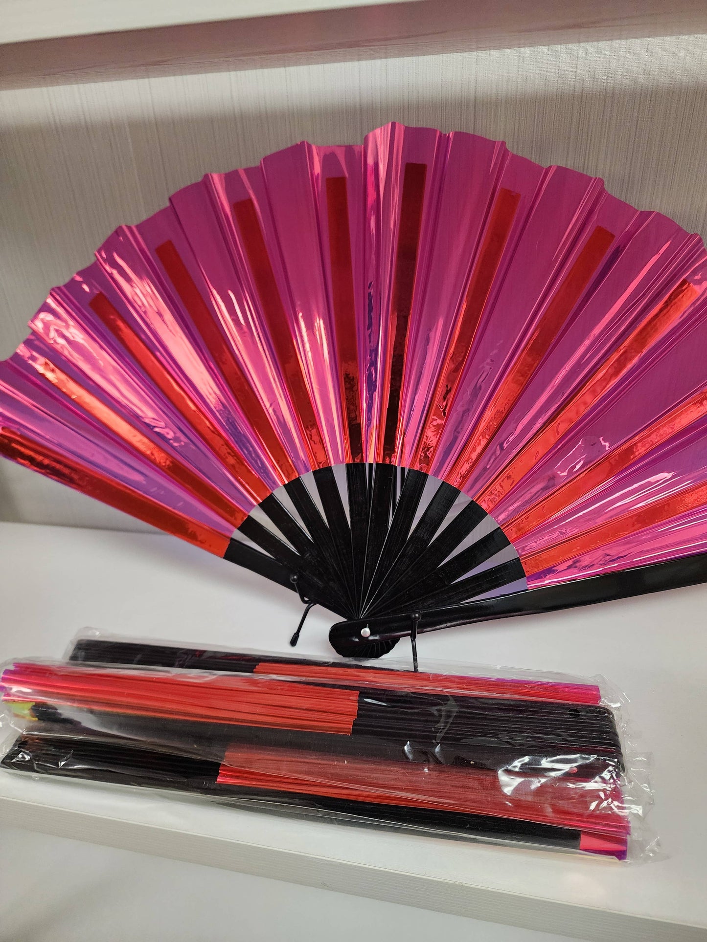 Pink Holo Iridescent Folding Fan