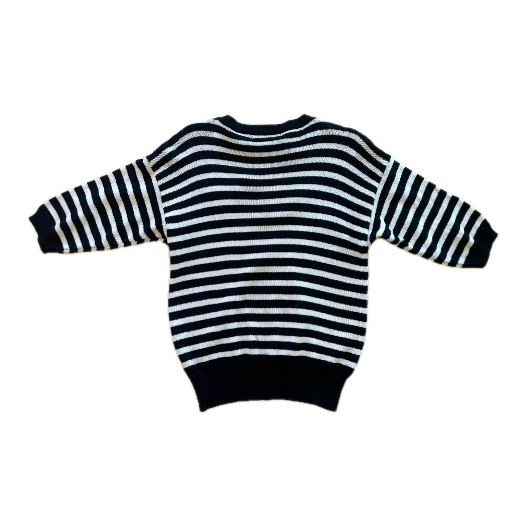 Striped Floral Sweater w/ Wooden Adornments