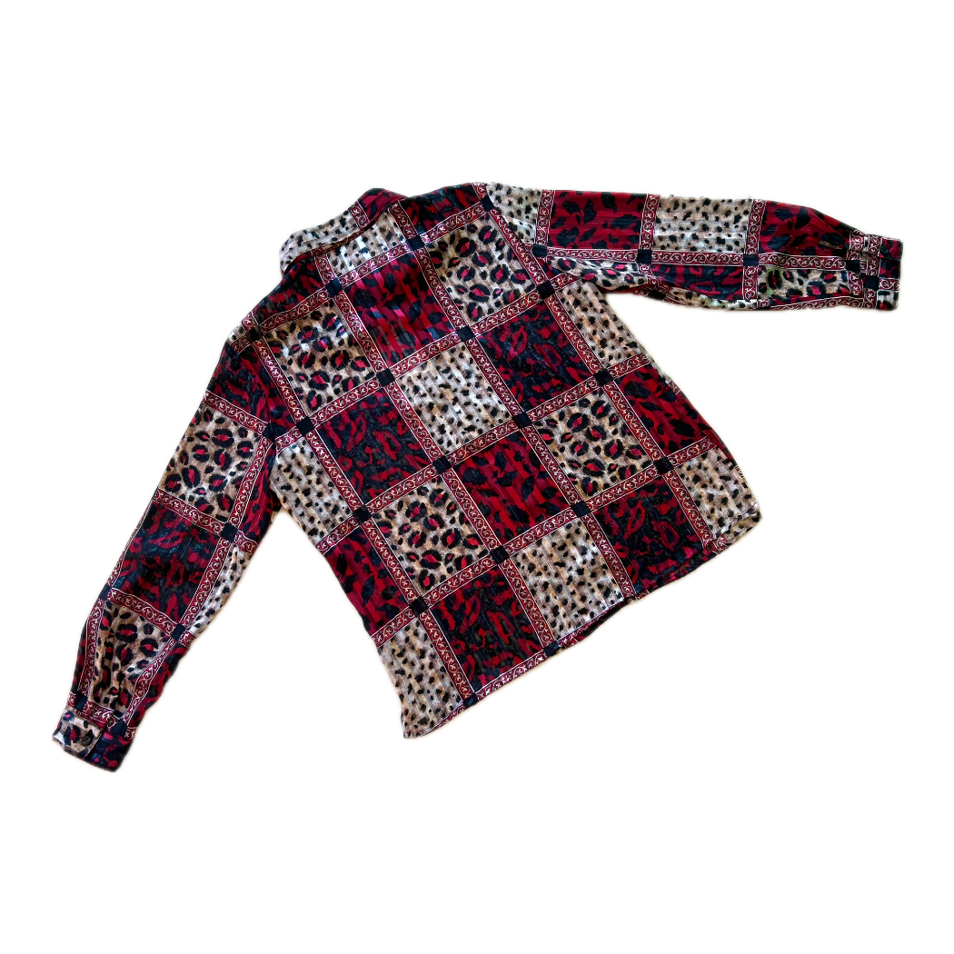 Red Cheetah Checked Blouse