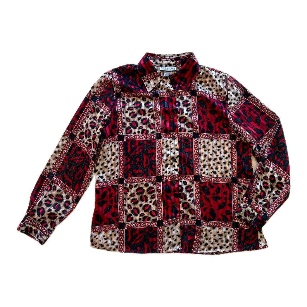 Red Cheetah Checked Blouse