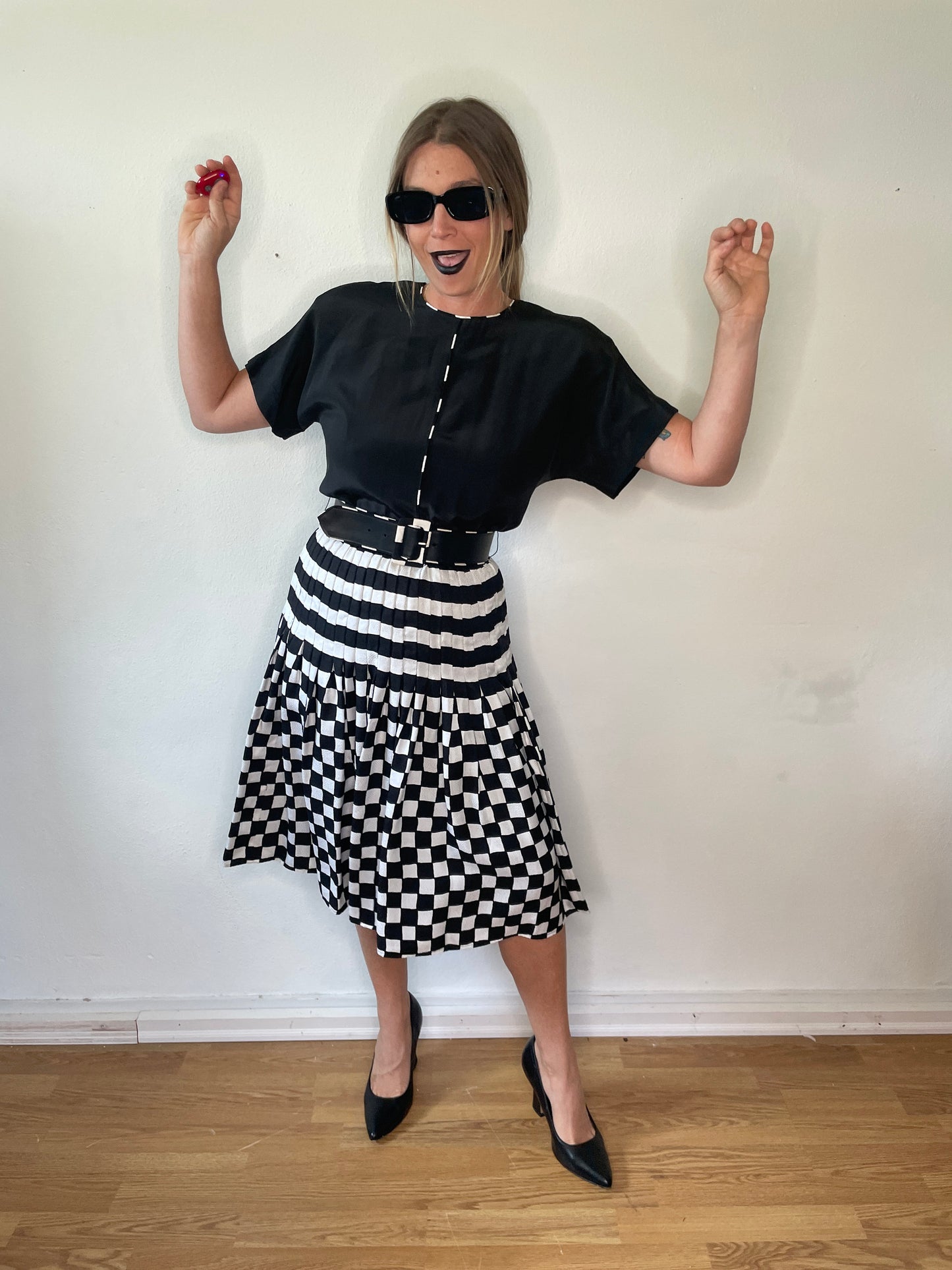 100% Silk Checkered Flag 80s Dress