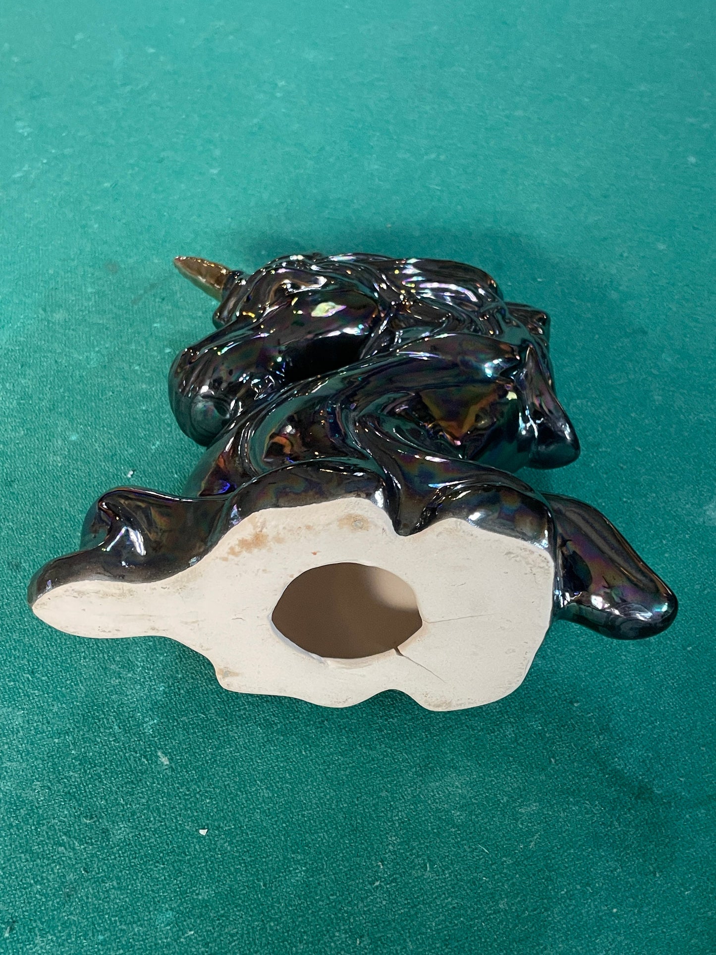 Iridescent Gas Spill Black Unicorn Statue