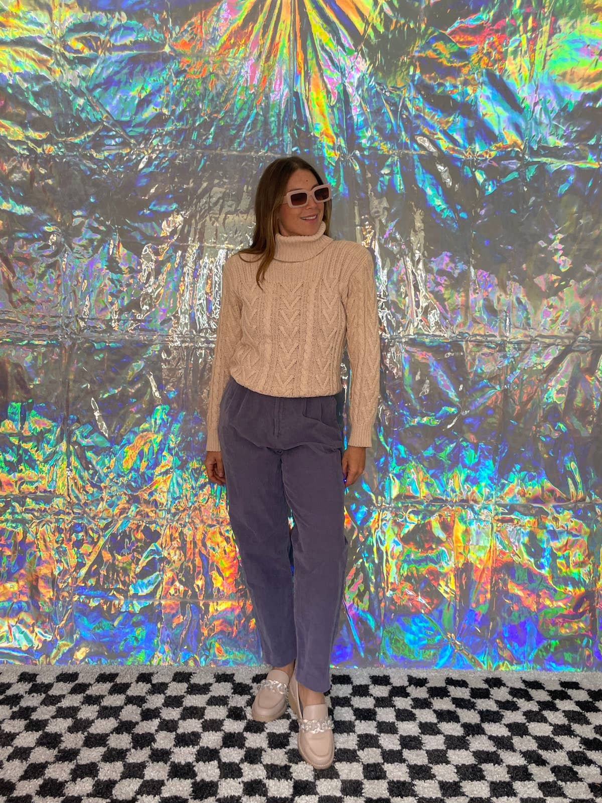 80s Pale Pink Cotton & Silk Knit Turtleneck