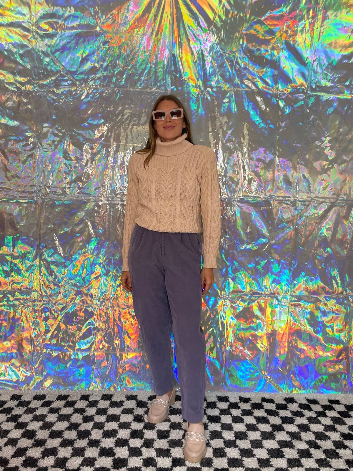 80s Pale Pink Cotton & Silk Knit Turtleneck