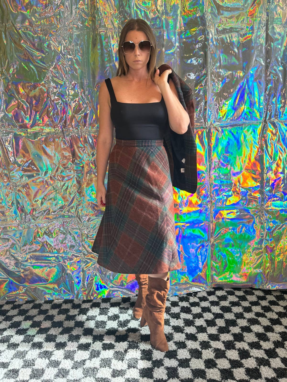 60s Plaid Wool Blazer and Skirt Suit Set