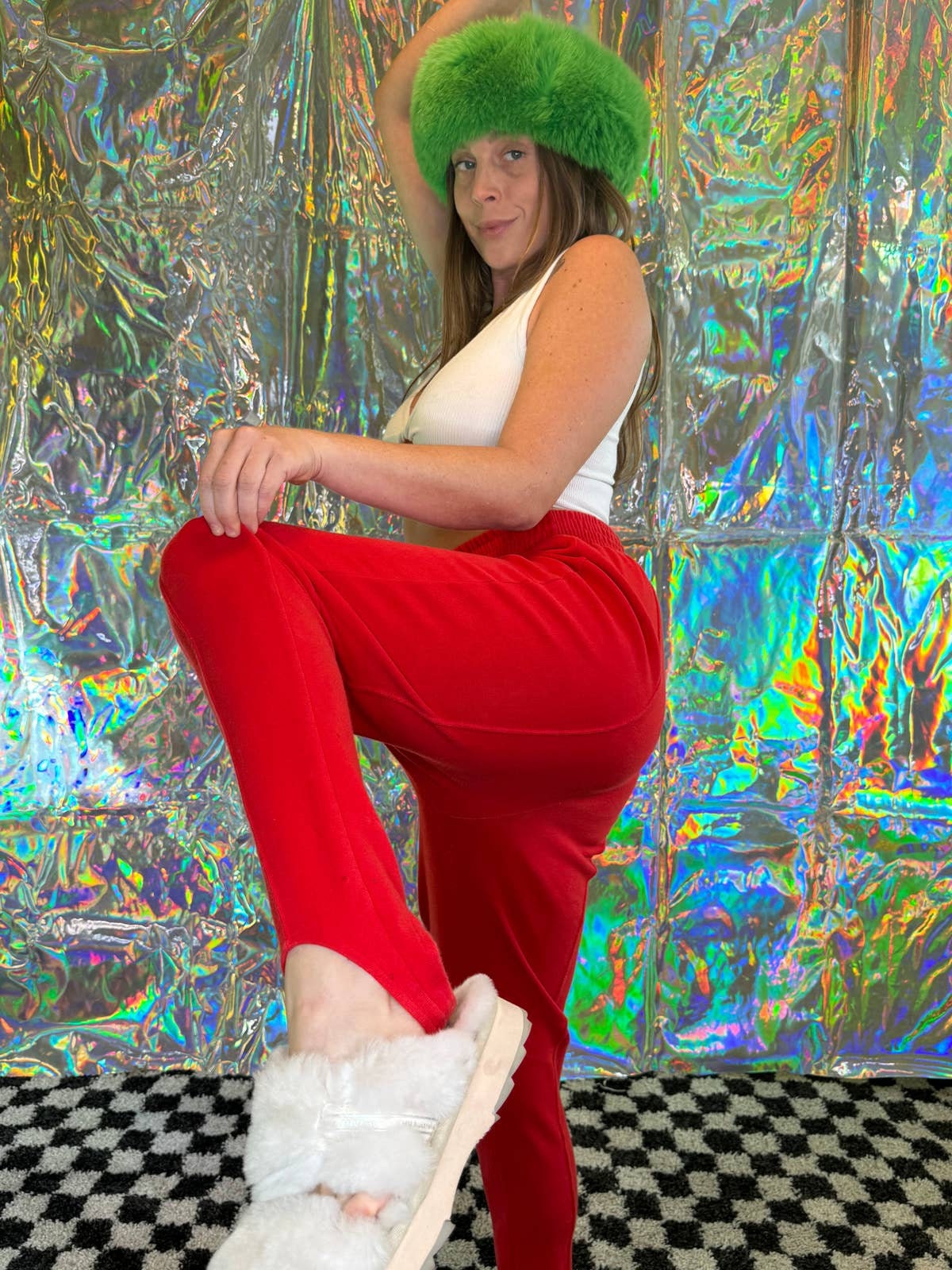 Red Pin Tuck Stirrup Longjohns