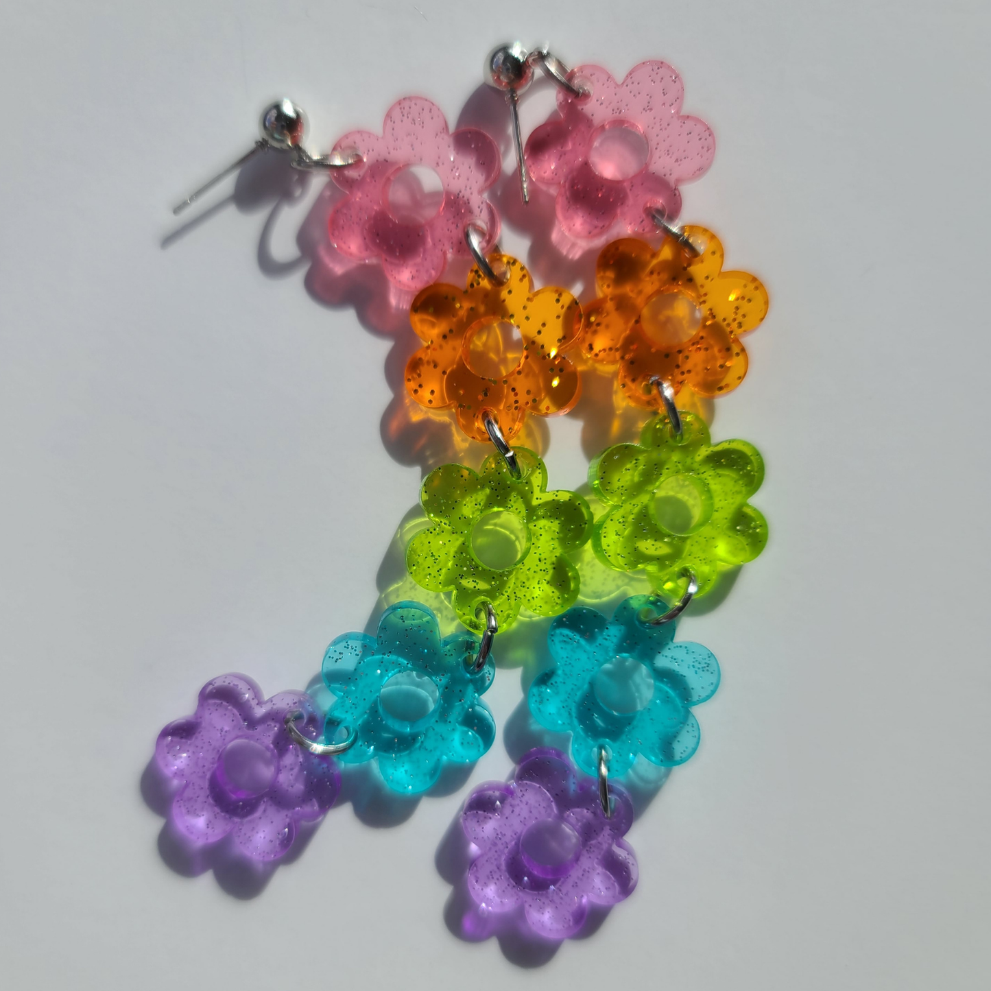 Jelly Glitter Rainbow Flowers - Earrings - Laser Cut