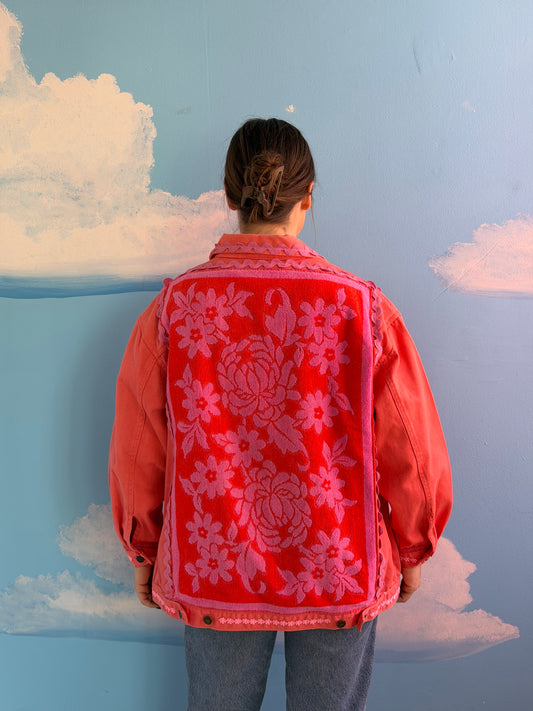 Coral Floral Jacket w/ Vintage Hand Towel & Trims