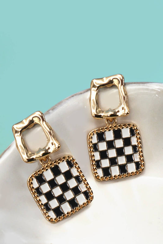 Checker Square Dangle Earring