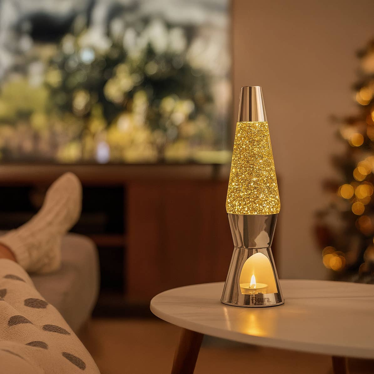 Tea Light Lava Lamp - Gold Glitter