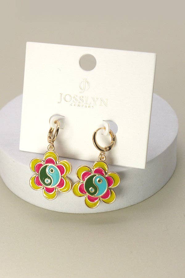 Ying Yang Flower Huggie Earrings