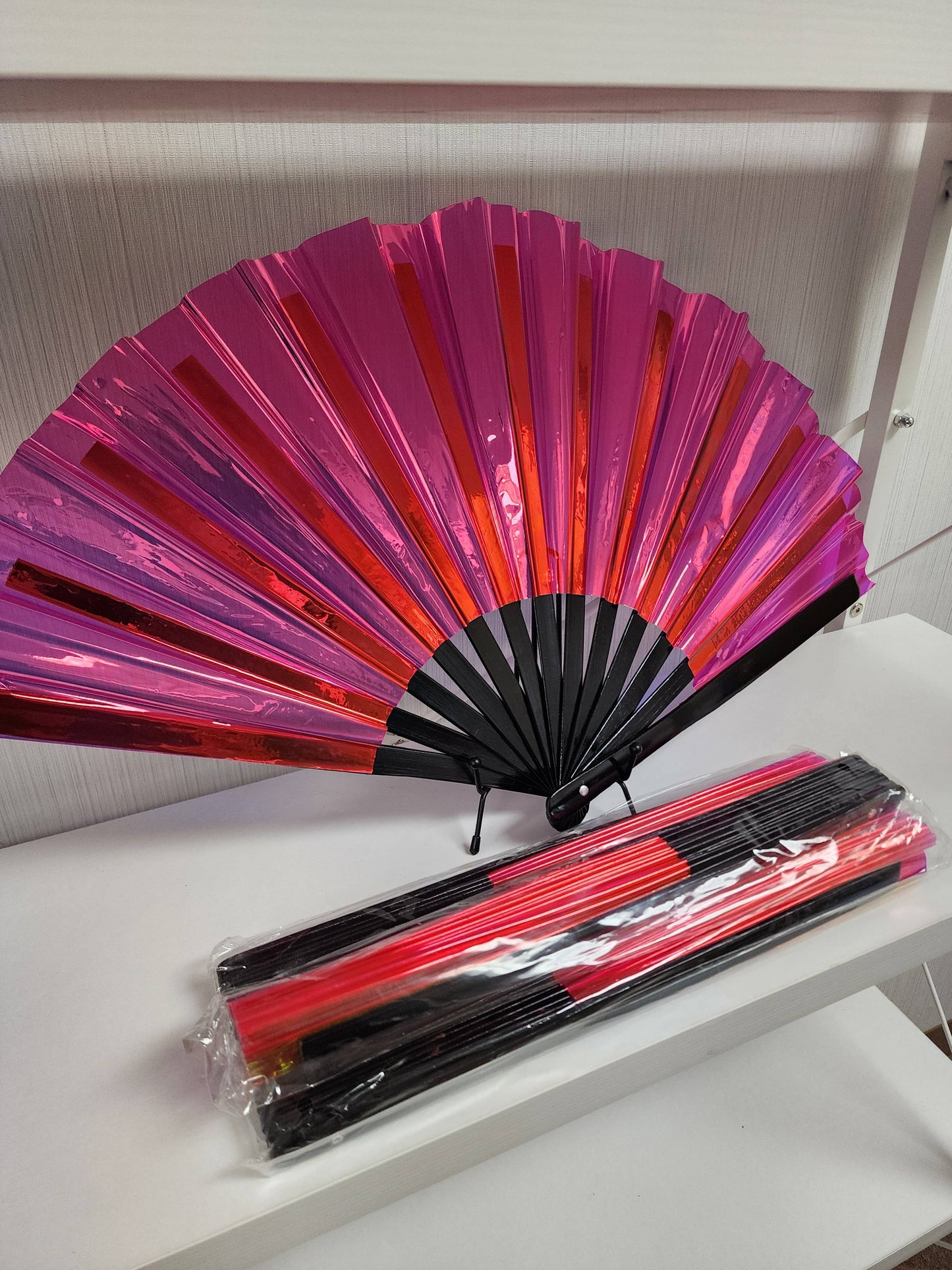 Pink Holo Iridescent Folding Fan