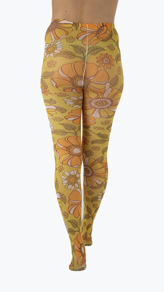 Throwback Floral Printed Tights Mustard