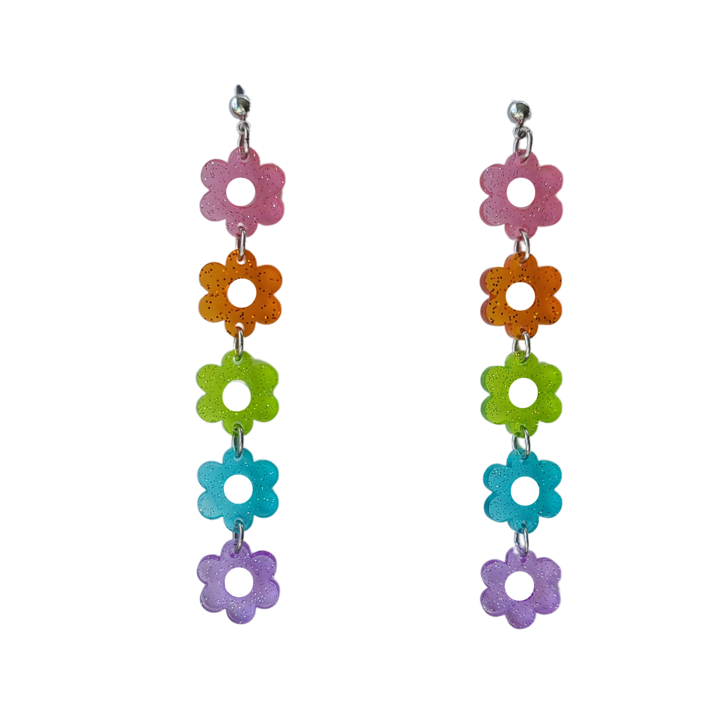 Jelly Glitter Rainbow Flowers - Earrings - Laser Cut