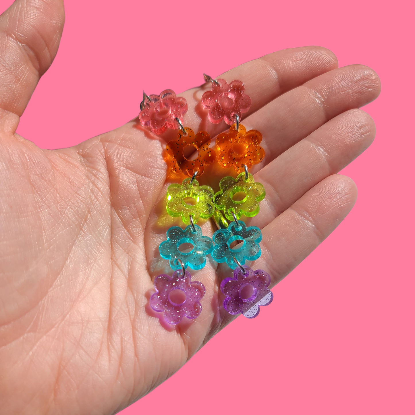 Jelly Glitter Rainbow Flowers - Earrings - Laser Cut