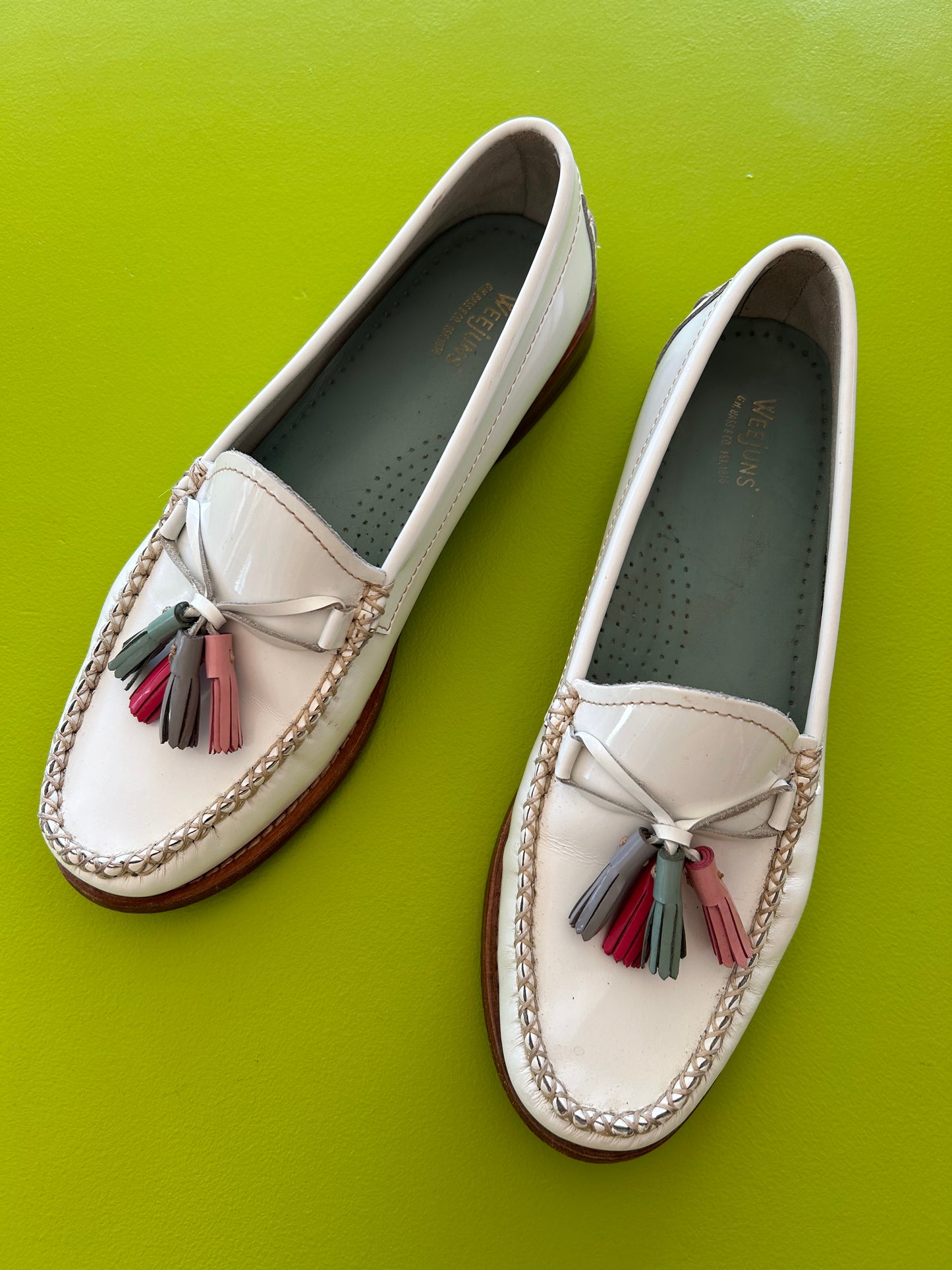 Weejun's White Patent Leather Loafers w/ Pastel Tassels