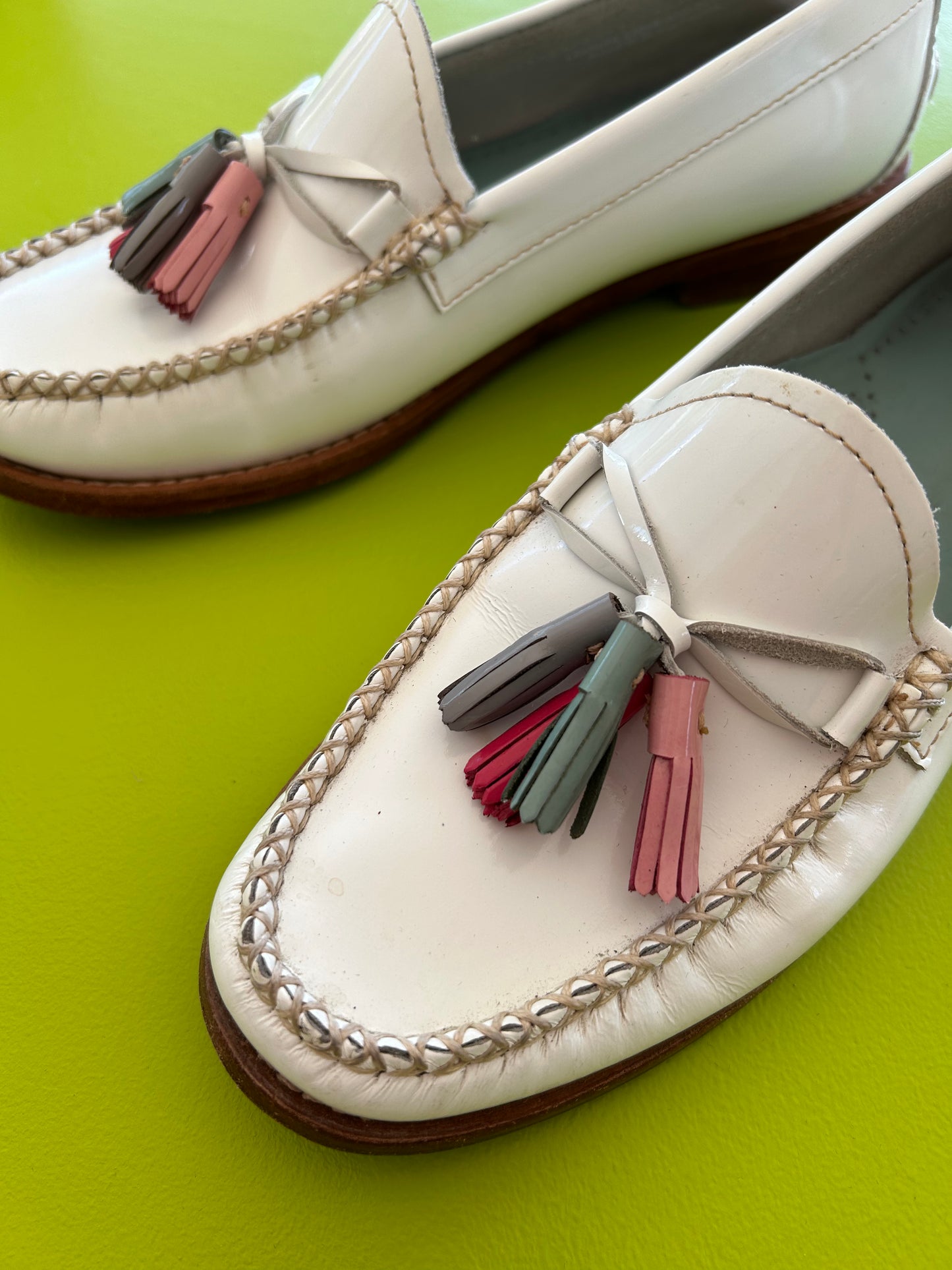 Weejun's White Patent Leather Loafers w/ Pastel Tassels