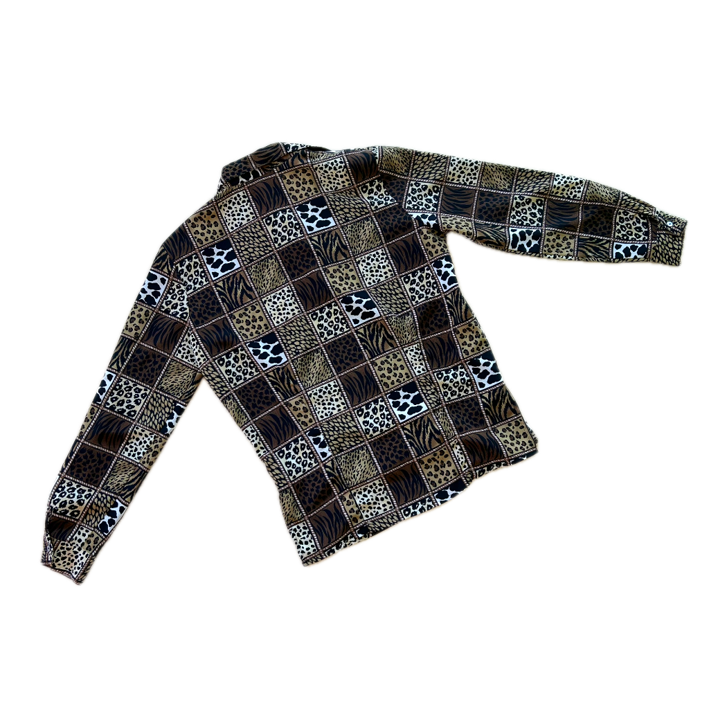 Safari Animal Print Checkered Blouse