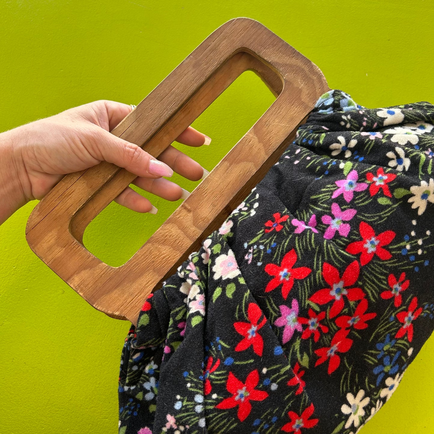 70s Wooden Handled Carpet Bag