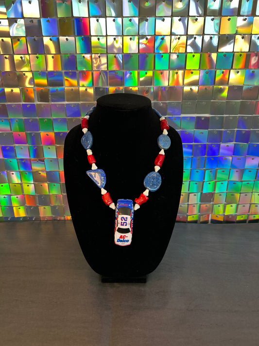 1991 AC-Delco 52 RWB Lapis/Coral/Vintage Glass Bead Necklace