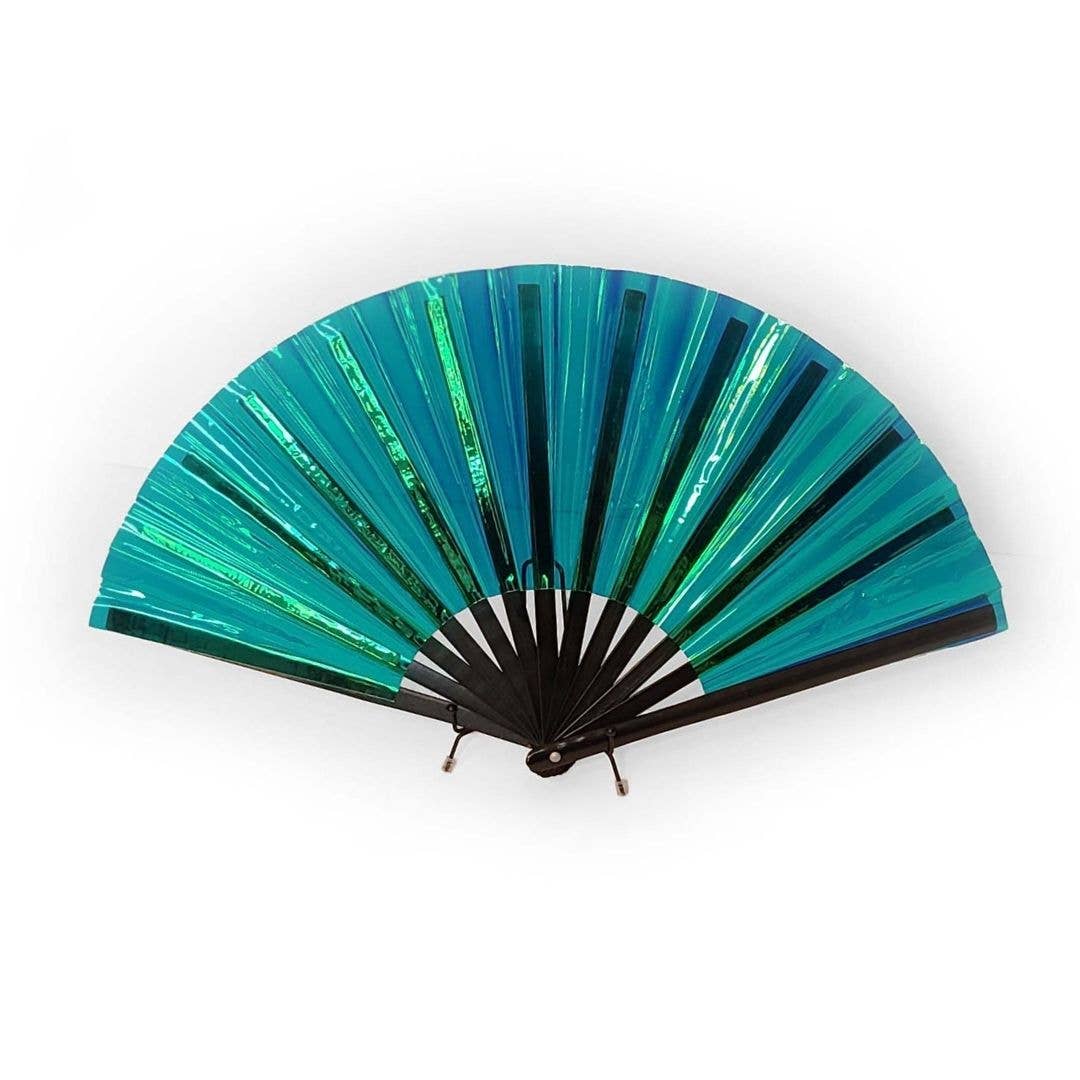 Aqua Holo Iridescent Folding Fan