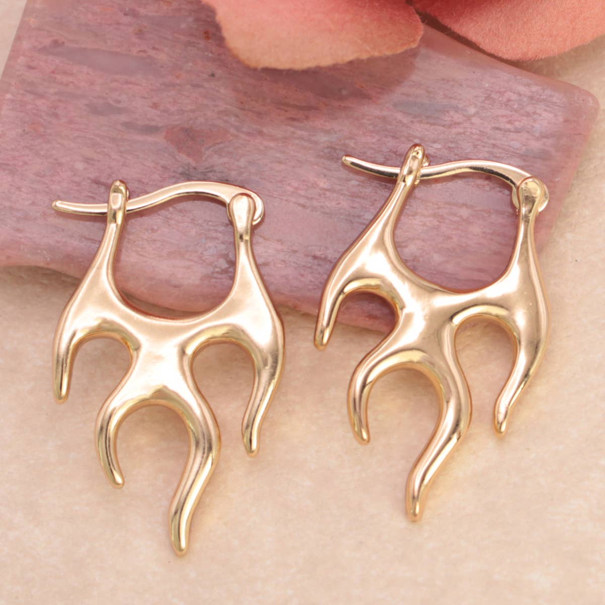 Hot Rod Gold Flames Hoop Earrings