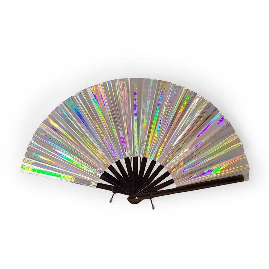 Silver Holo Iridescent Folding Fan
